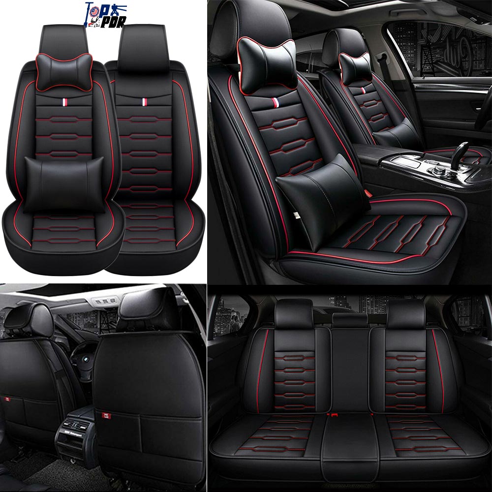 Universal Front Seat Cover Cushion Breathable PULeather Car Seat Pad Black red