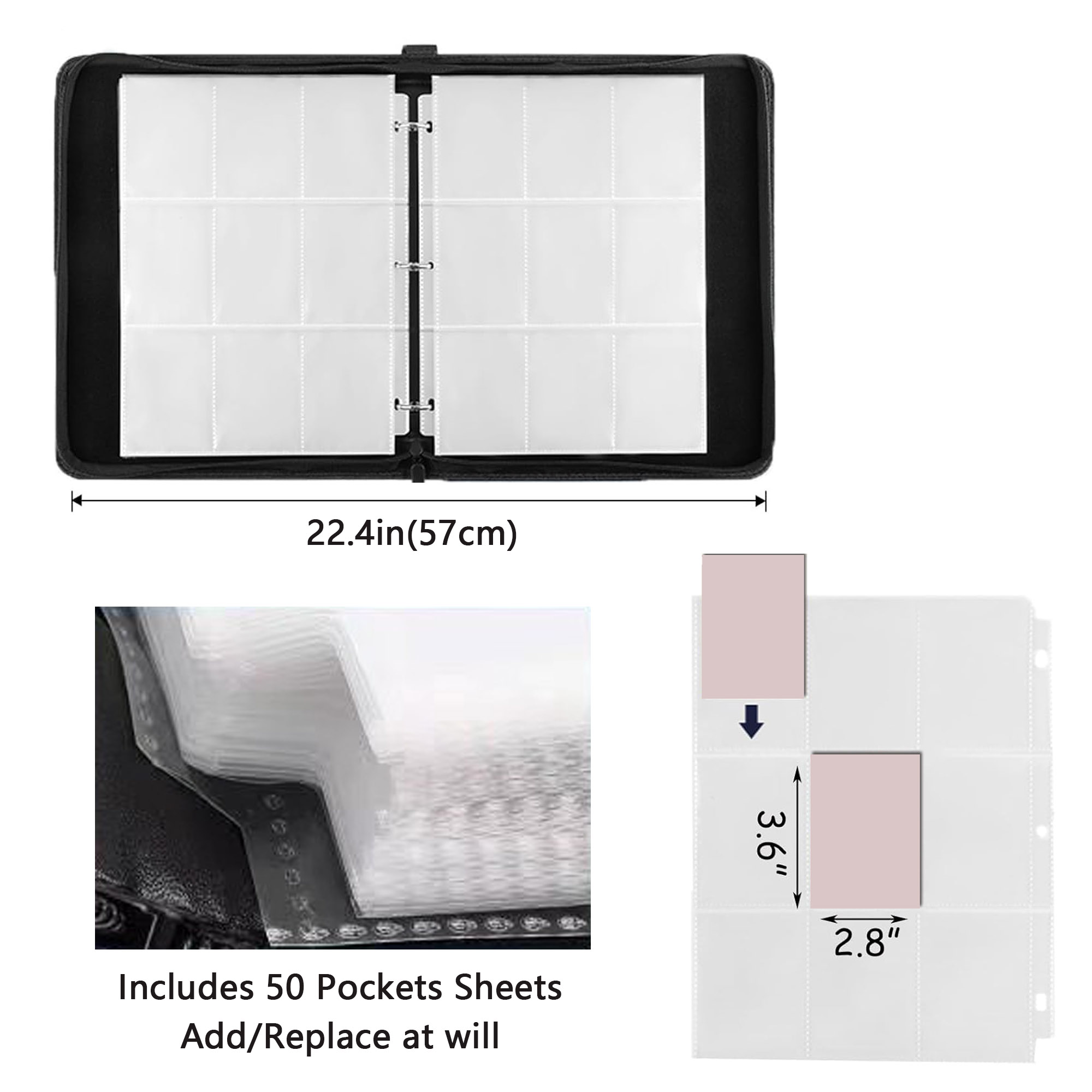 900 Capacity Card Binder With 50 Sleeves - 9-Pocket Trading Card Album With  Zipper Closure