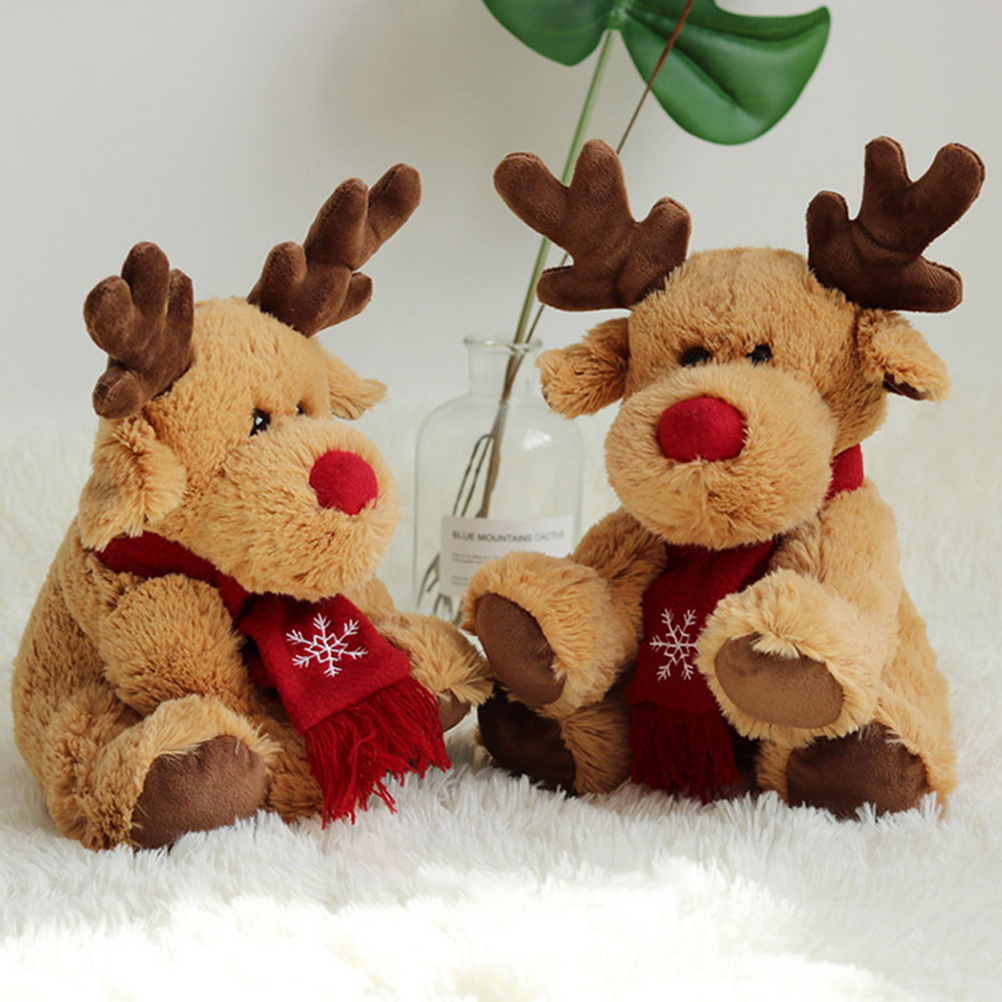 Baby Stuffed Animal Deer with Antlers and Red Scarf Christmas Plush ...