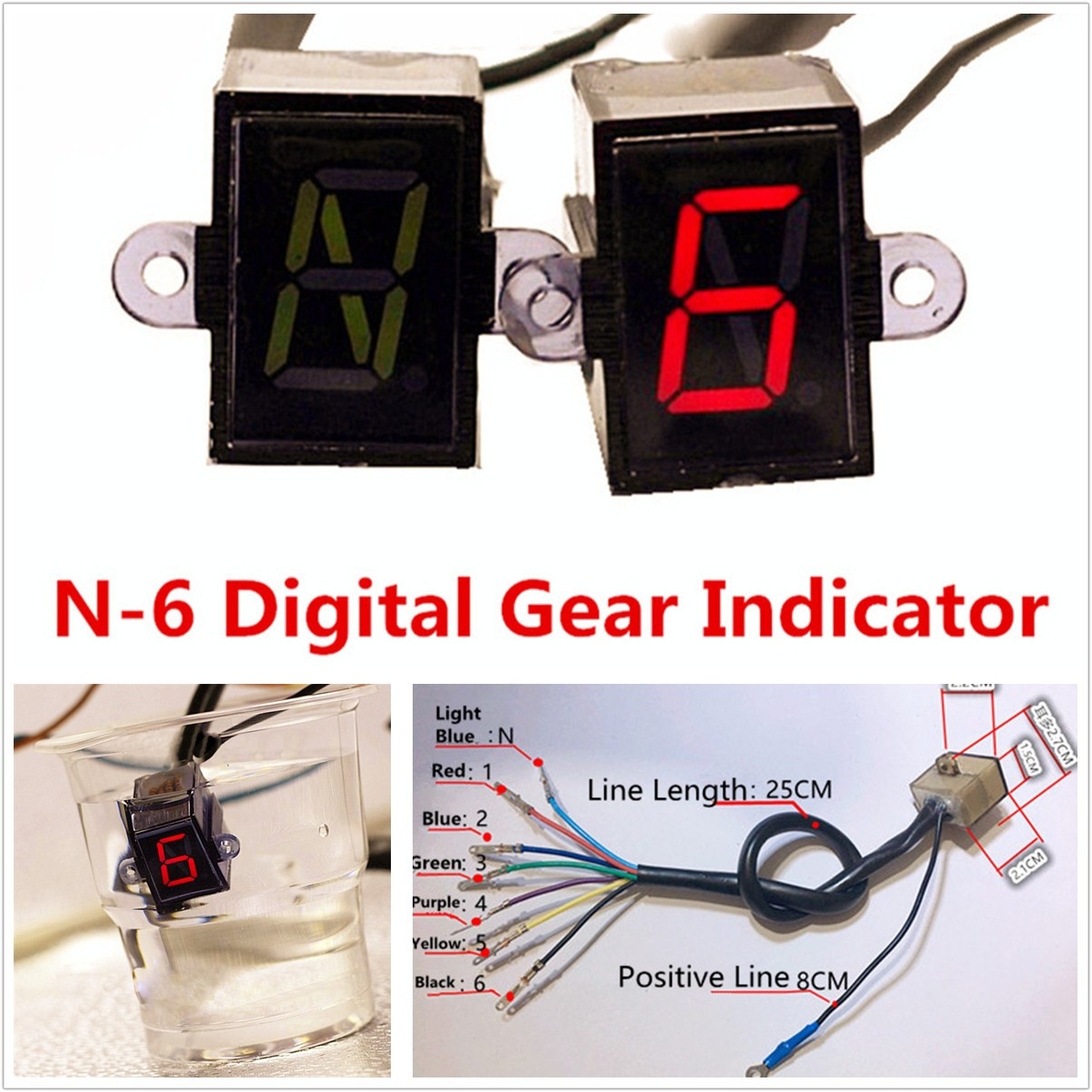12V Universal Motorbike ATV 6 Speed N6 Digital Gear Indicator Display