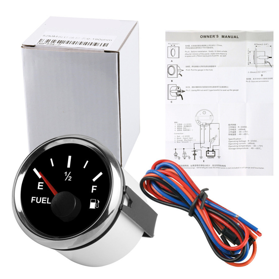 0-240 Ohms Universal 52mm Boat Fuel Level Gauge Marine Yacht Trim Tank Indicator
