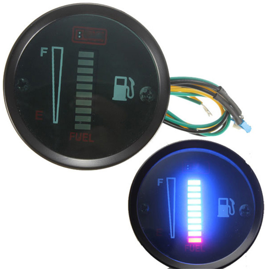 12V 52mm Car Motorcycle 10LED Fuel Level Meter Gauge Sensor Universal