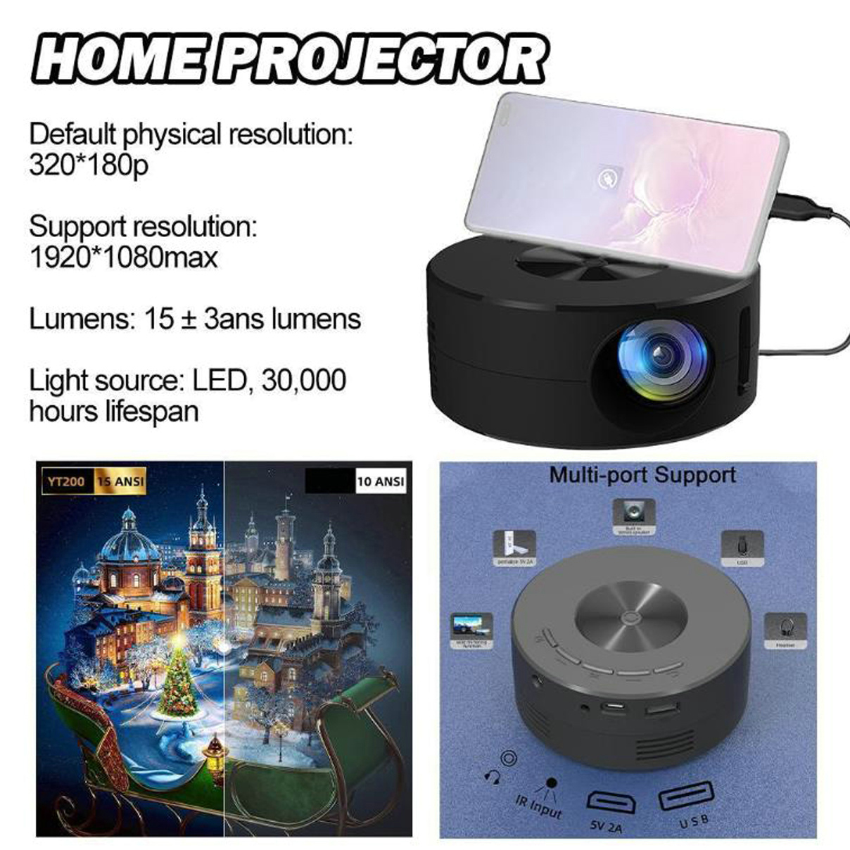  Mini proyectores portátiles LED micro proyector 1080P proyector  de teatro para reuniones en casa (versión actualizada más reciente) :  Electrónica