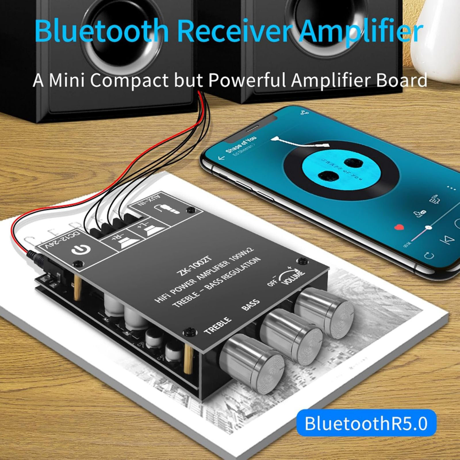 ミミ ZK-1002T 2.0 Channel Bluetooth 5.0 Amplifier Board 200W With Aux