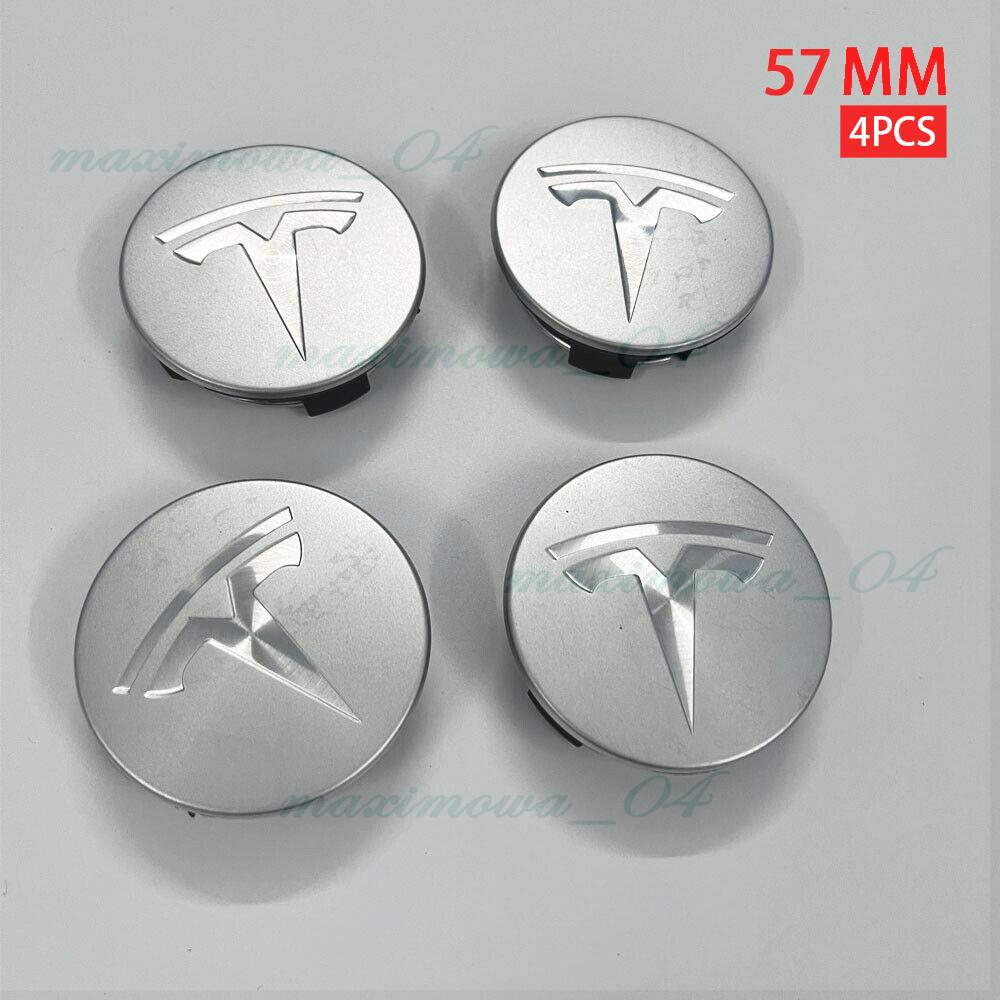 4x57mm Auto Tesla Nabendeckel Felgendeckel Nabenkappen Silber für Model 3/S/X