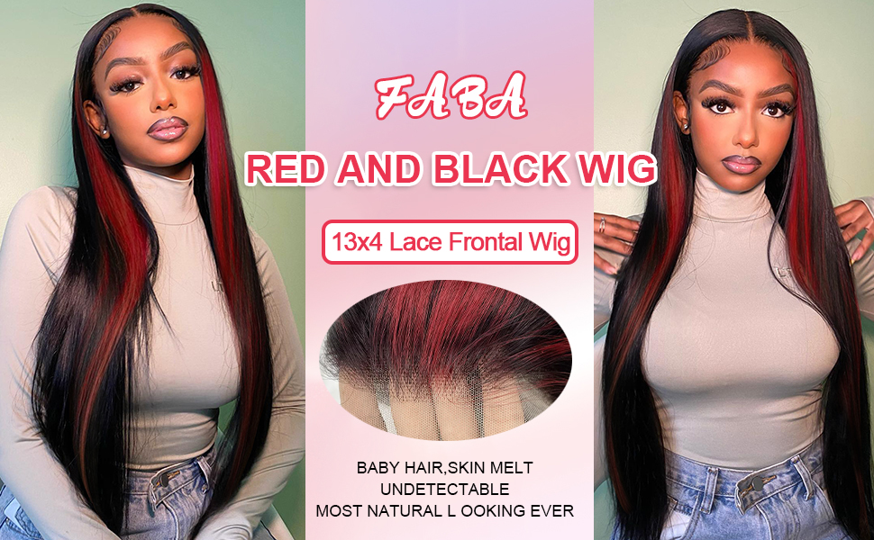 Skunk Stripe Wigs Ombre Burgundy 13x4 Human Hair Wigs 1B/99J