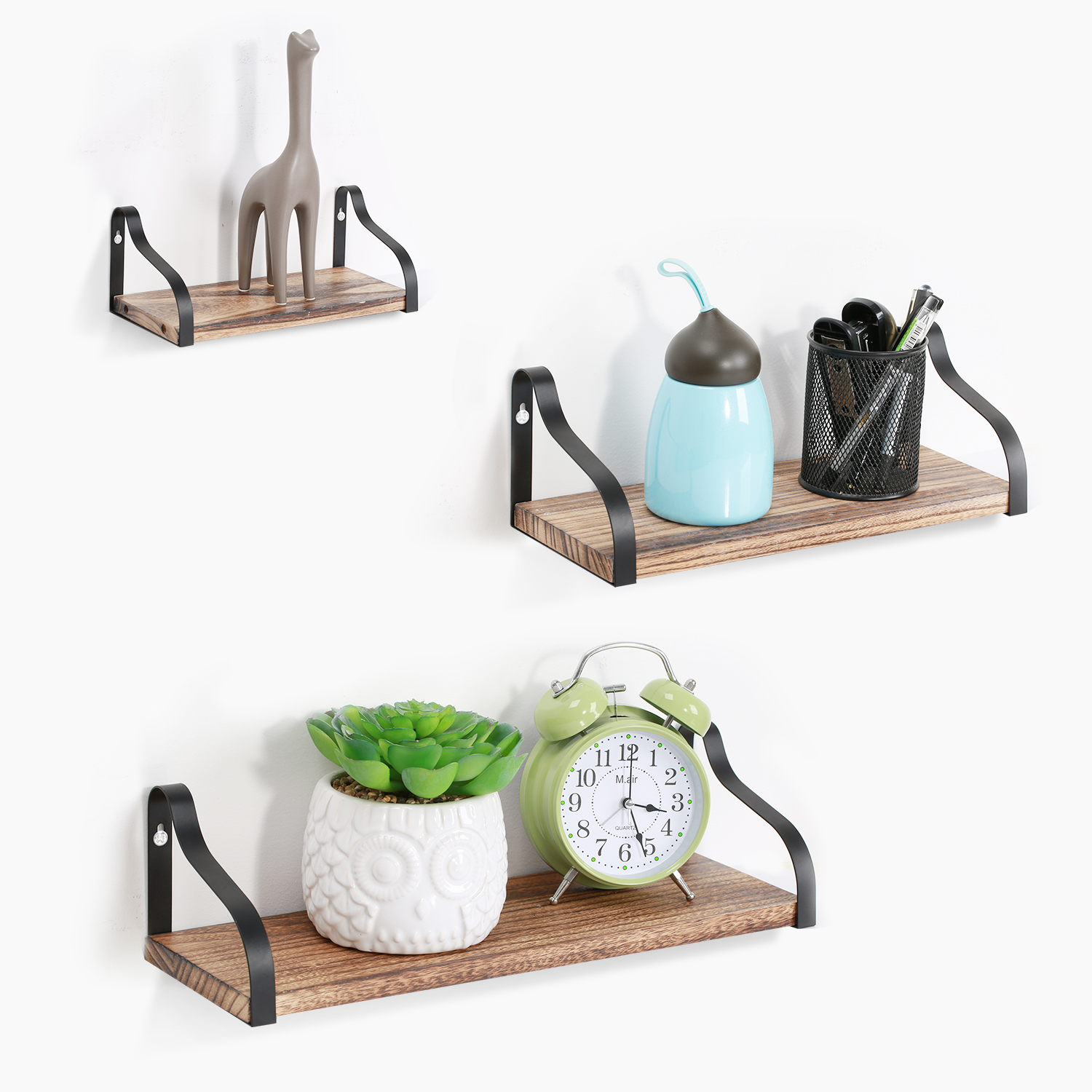 Details About 3 Pcs Wall Floating Hanging Shelves Wood For Bathroom Living Room Bedroom Office