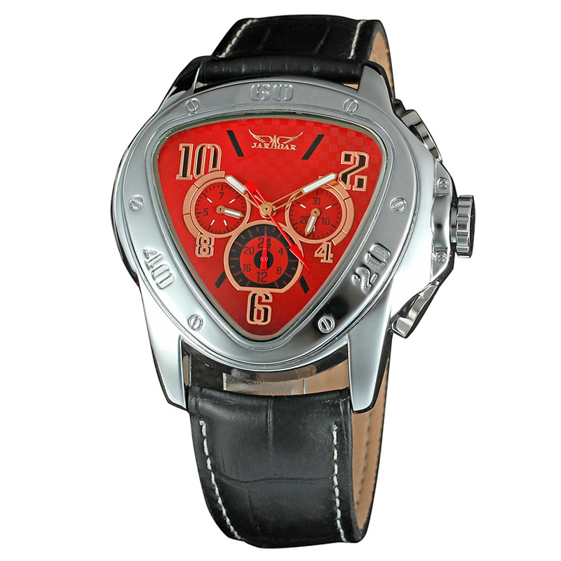 JARAGAR Triangle Dial Automatic Mechanical Leather Band Strap Men Wrist Watch eBay