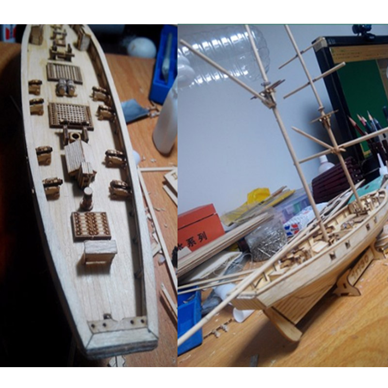 1:100 Halcon Wooden Sailing Boat Model DIY Kit Ship Assembly Decoration Gift UHV
