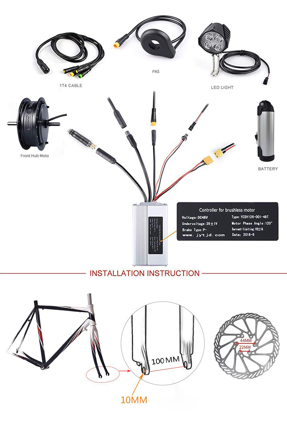 E-bike Front Hub Motor 48V 500W Bafang 8fun Brushless Gear Motor