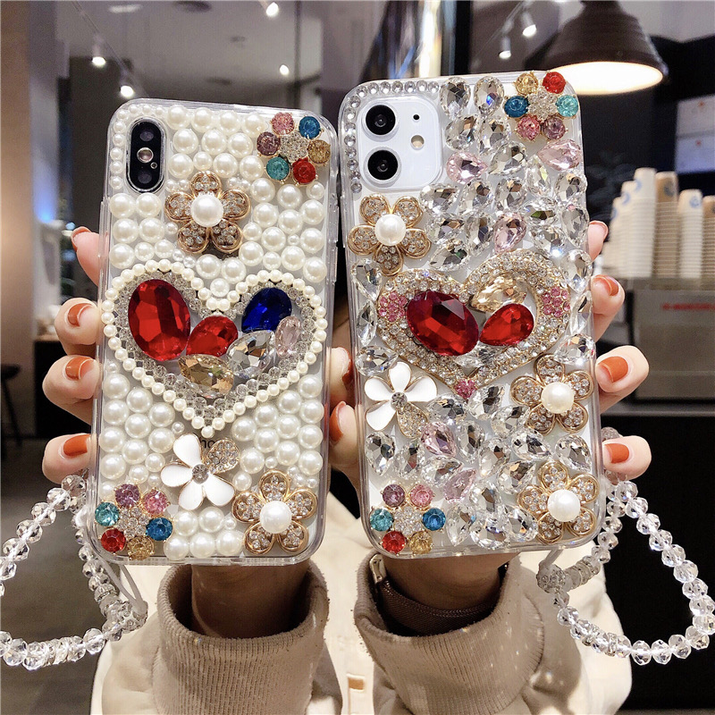 ♡iPhone⑬Proゴールド♡ Bling Glitter Flower Full Diamond Case Cover For iPhone 12
