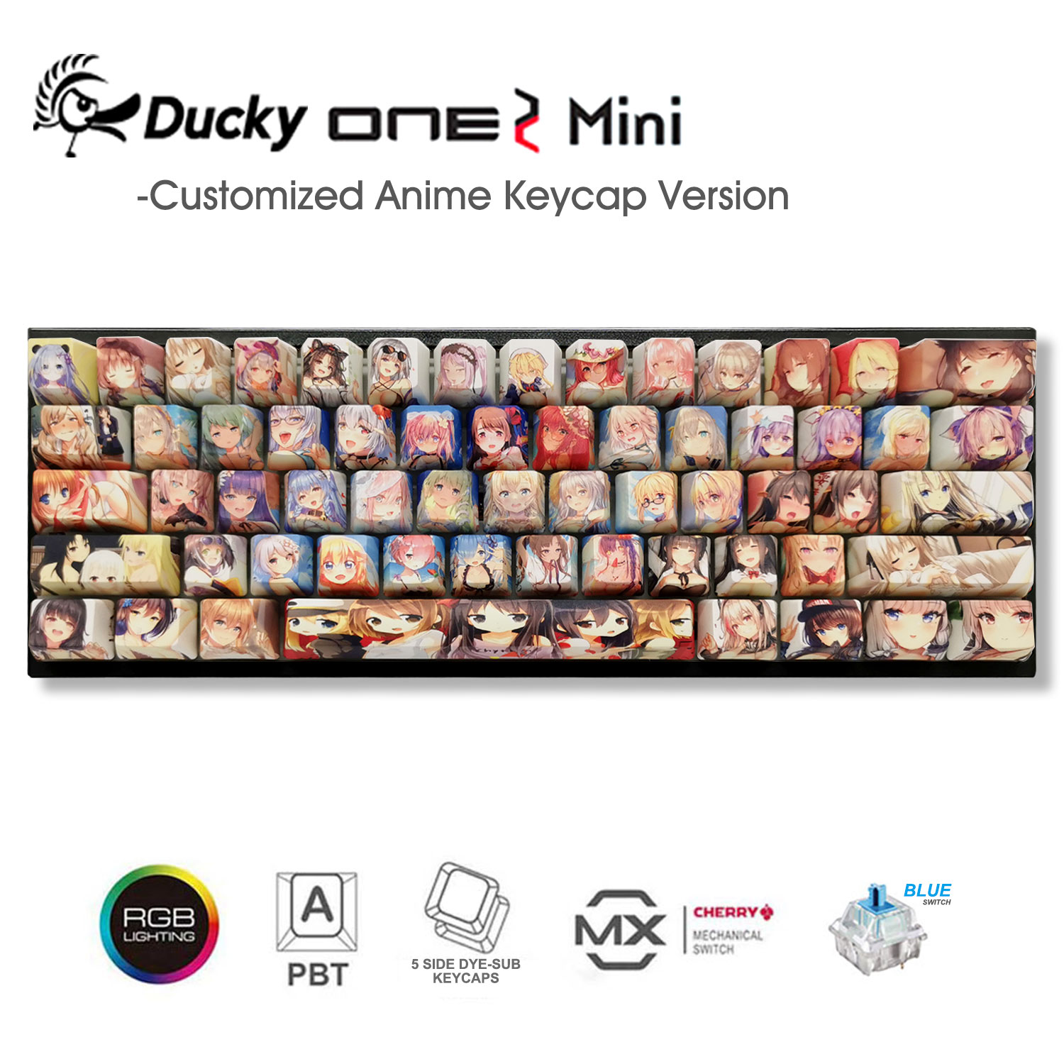 Ducky One 2 Mini Mechanical Keyboard With Customized Anime Dye Subbed Pbt Keycap Ebay