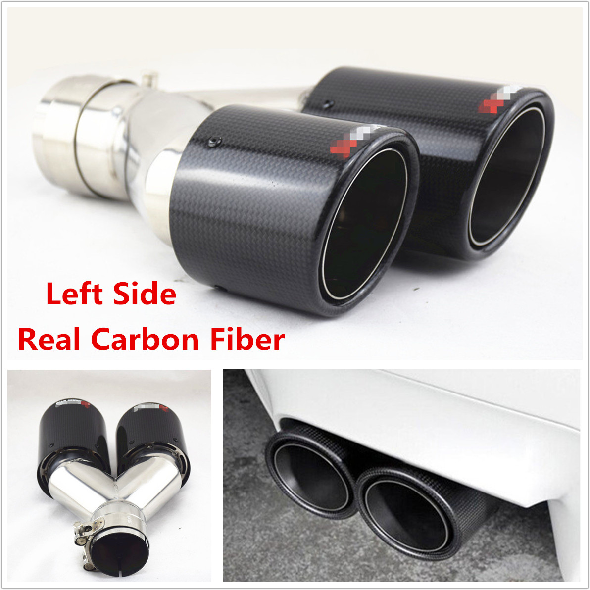 1x Real Carbon Fiber Auto Car Exhaust Pipe Tail Muffler End Tip 63mm In-89mm Out