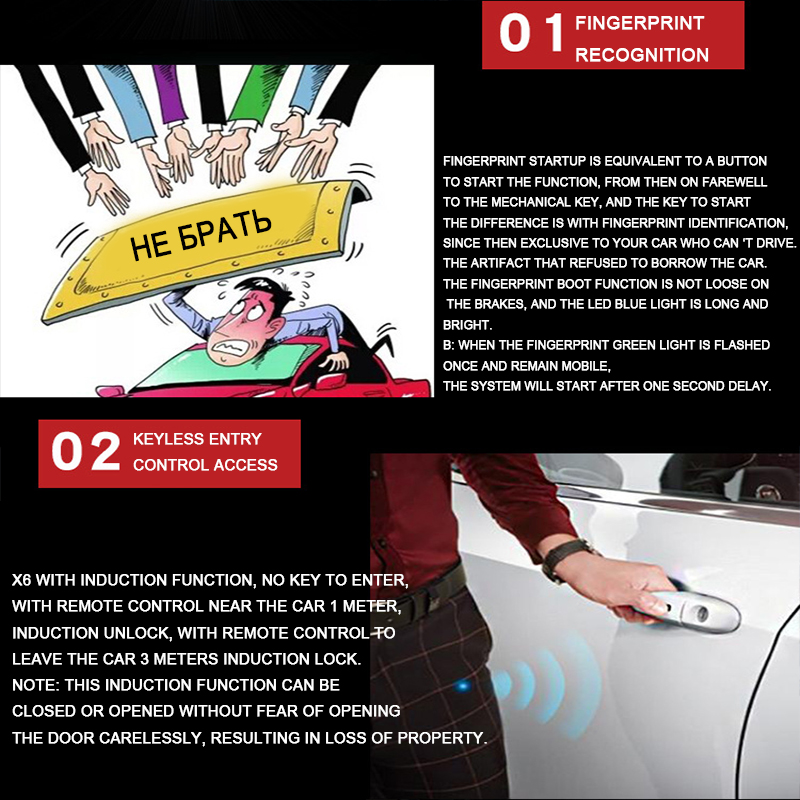 12V Car Fingerprint Push Button Keyless Entry Engine Starter Ignition