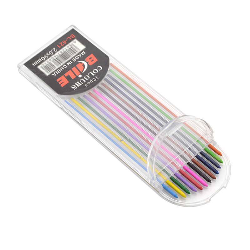 1 Set 12 Colors Mechanical Pencil Refill 2mm Lead Refills with Plastic