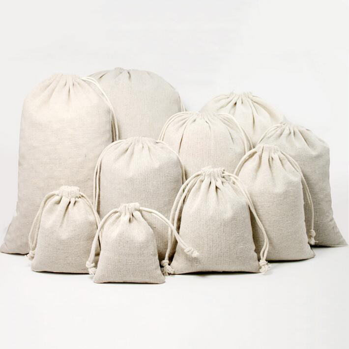 50PCS Bulk Linen Calico Drawstring Storage Bags Pouch Cotton Tote Gift