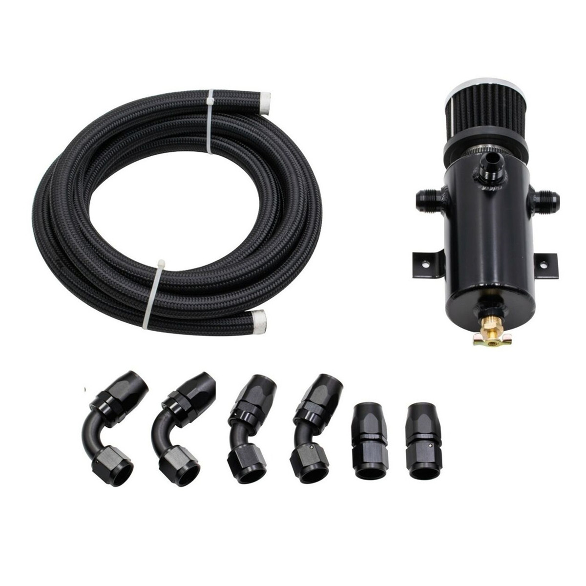 10AN Engine Motor Oil Catch Can /& Hose Kit Black Universal Dual Baffled 1.2L