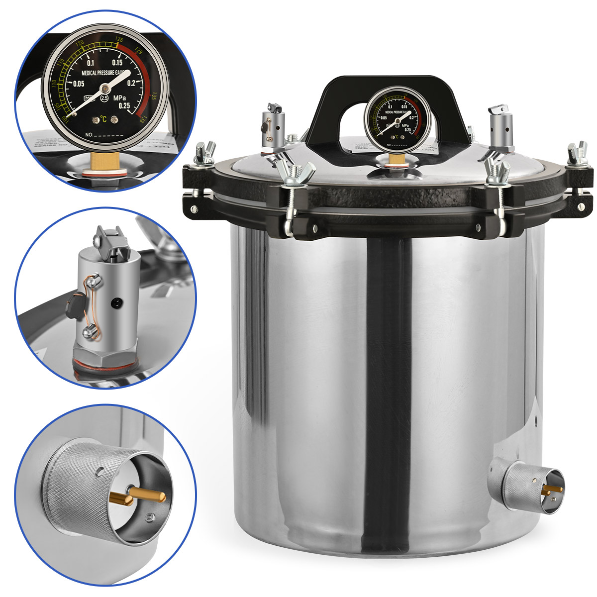 18L Dental Lab Autoclave Sterilizer – 304 Stainless Steel, 900W Steam Sterilization