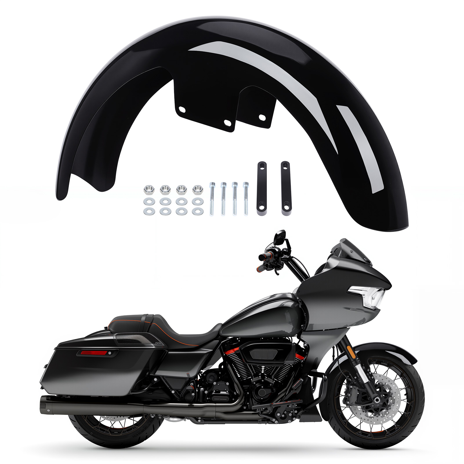 Vivid Black Front Fender For Harley Touring Street Road Glide FLHX
