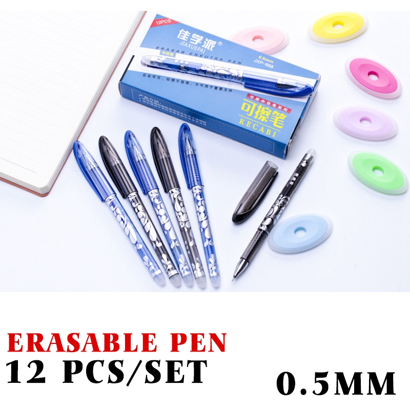 12 Pcs/Set 0.5mm Erasable Pen Blue Gel Ink Pens School Kids Students