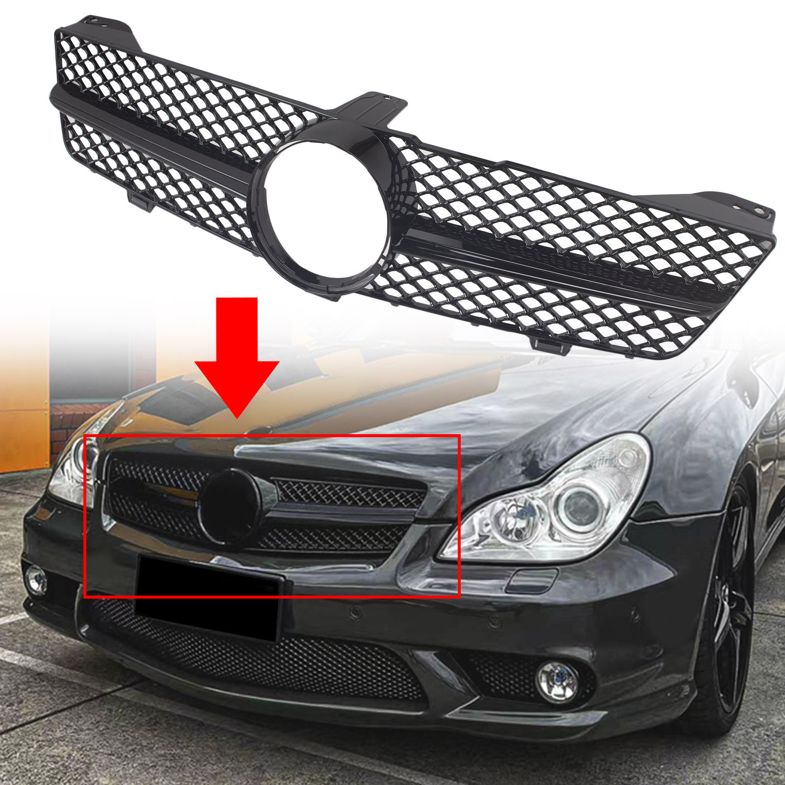 Gloss Black AMG Style Bumper Grille Grill for Mercedes-Benz CLS
