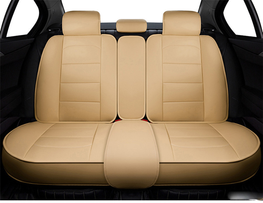 Luxury Beige PU Leather Auto Car Seat Cover Front & Rear 5-seats
