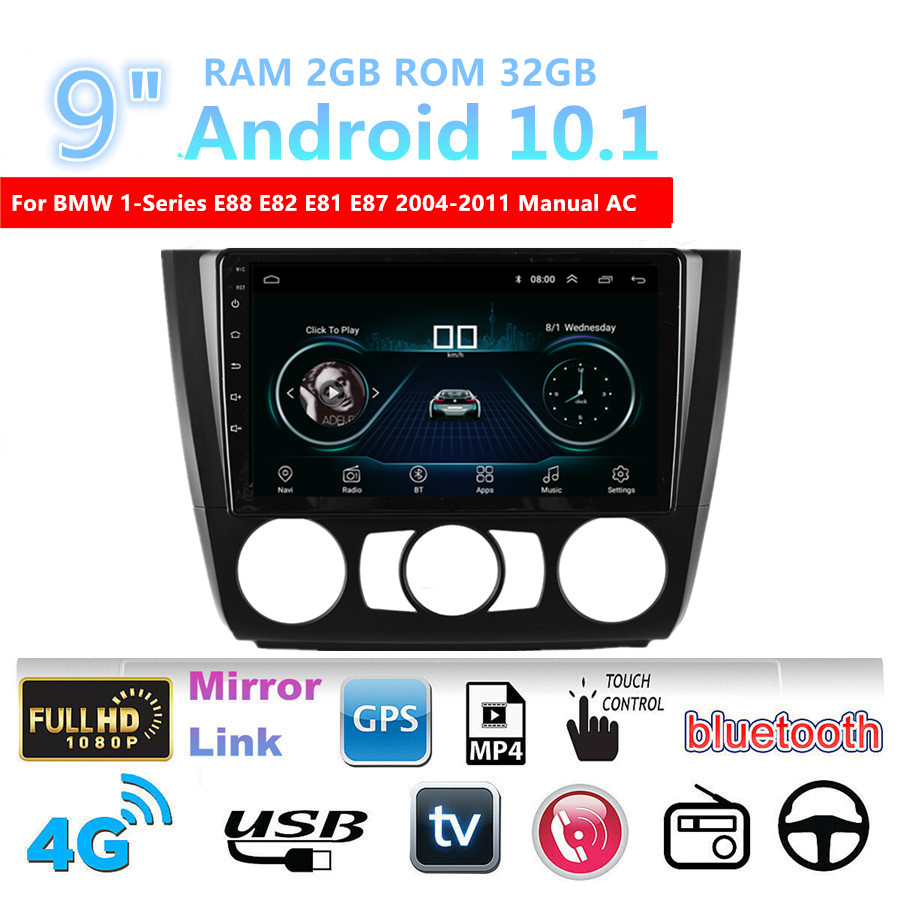 9" Car GPS Navigation 1+16G OBD For 04-11 BMW 1 Series E88 E82 E81 E87 Manual AC