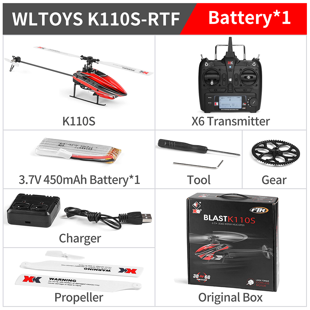XK K110S 6CH Brushless 3D6G System RC Helicopter RTF Mode 2