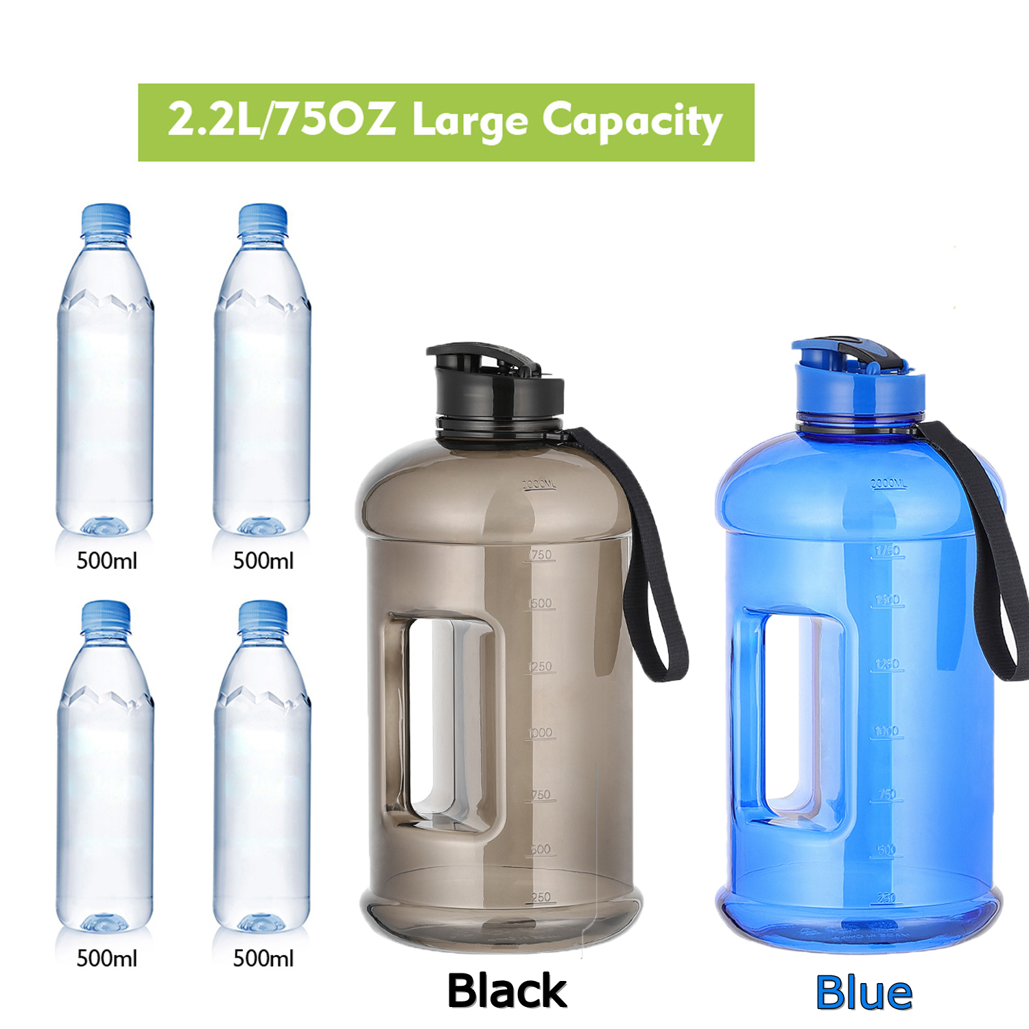 100/% BPA-Free Bike Water Bottles for Sports Cycling Outdoor Hiking Camping 1500m