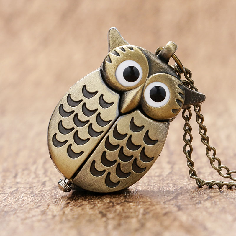 Cute Silver/Bronze Vintage Night Owl Quartz Pocket Watch  display picture 1