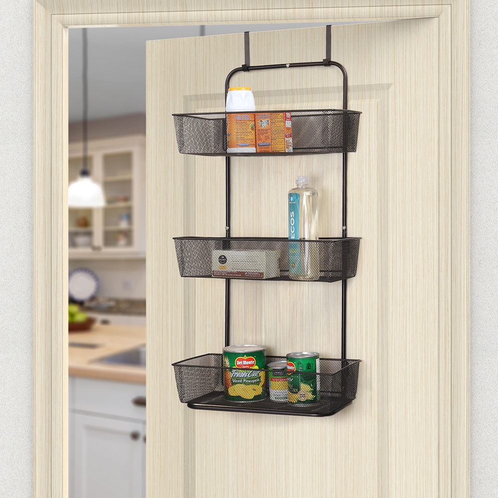 Nex 3 Tier Mesh Basket Hanging Storage Unit Over Door Pantry Rack