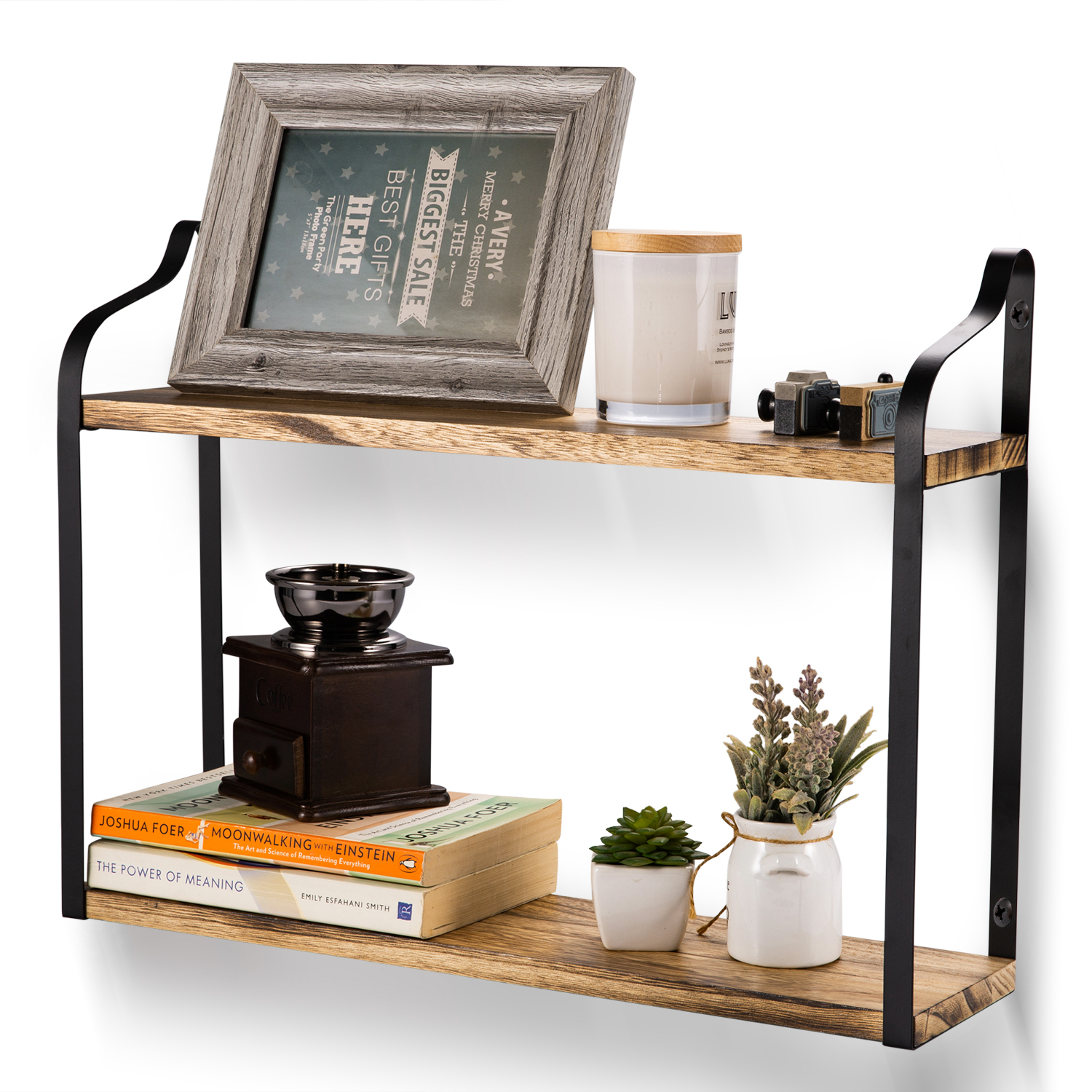 Industrial Wall Shelves Wall Mounted 2 Tier Wood Storage Shelf
