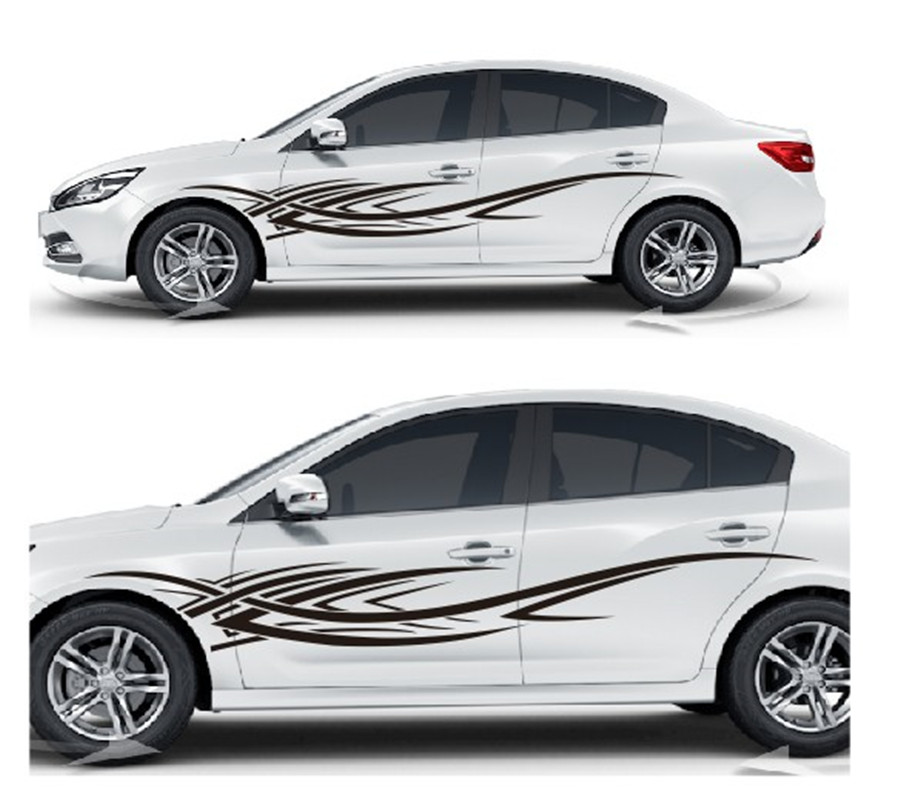 1Pair Racing Sports Vinyl Graphic Car Side Body Waistline Flames Decals Stickers