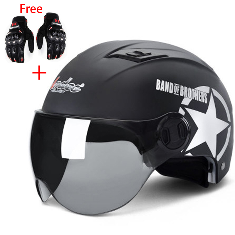 Motorcycle Half Helmet Dual Sun Visor Motorbike For Harley Scooter Free Gloves