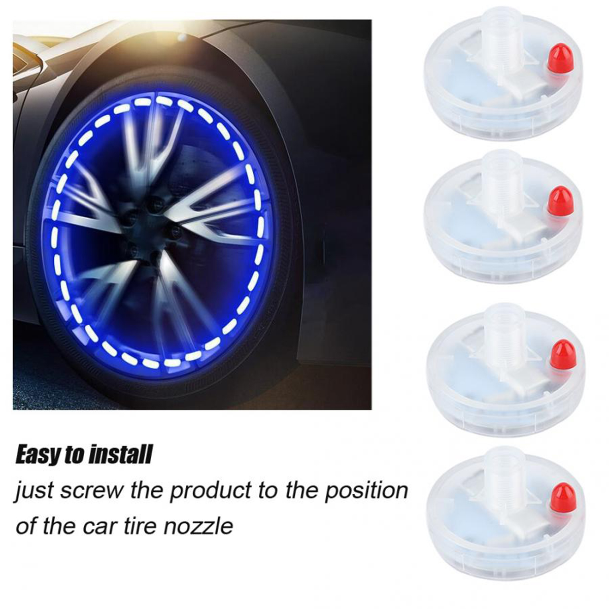 4x RGB LED Tire Tyre Air Valve Stem Cap Decor Flashing Light Car