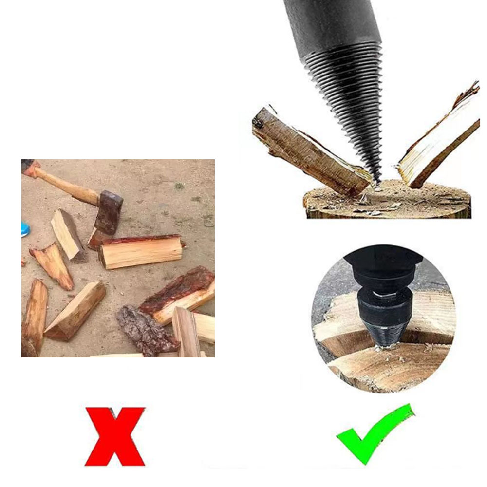 Wood Splitting Drill Bit – 32mm (1.26") Cone Splitter With Square + Hex + Round Shanks For Power Drills (High Carbon Steel)