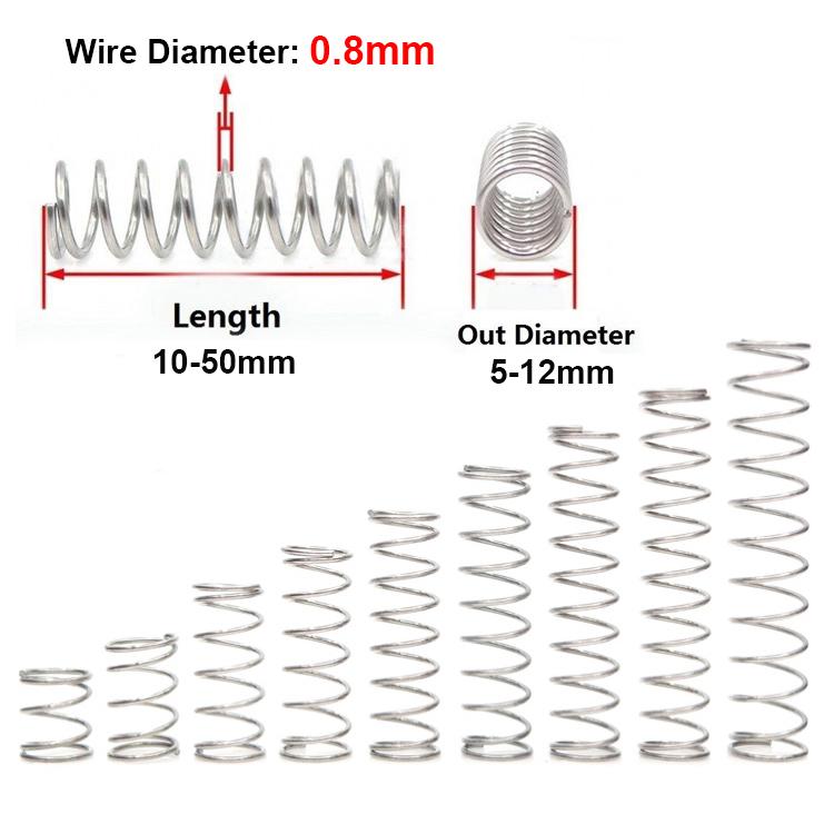 10pcs Stainless Steel Spring Compression Pressure Small Spring Diameter 5-12mm
