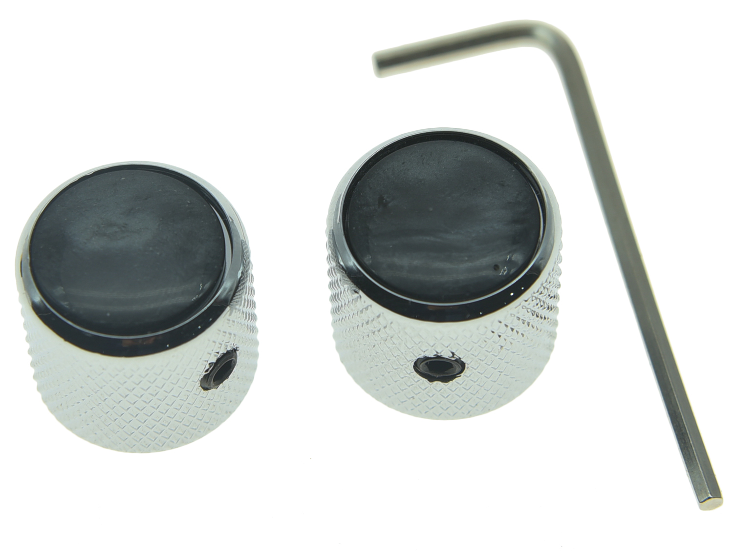 2x Chrome Tele Telecaster Black Pearl Top Guitar Dome Knobs Set Screw