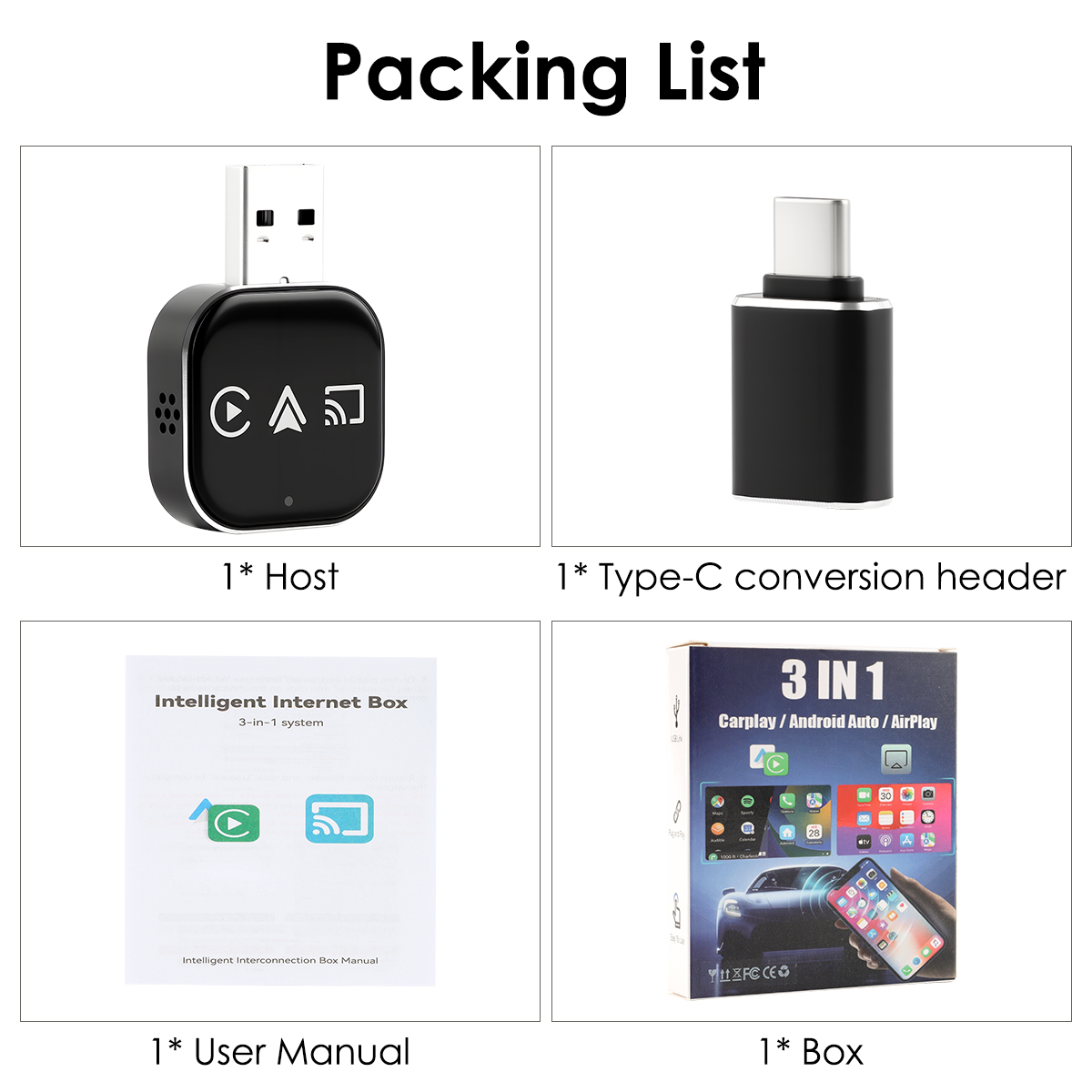 2026 Mini 3IN1 Wireless For Carplay & Android Auto & Mirror Link
