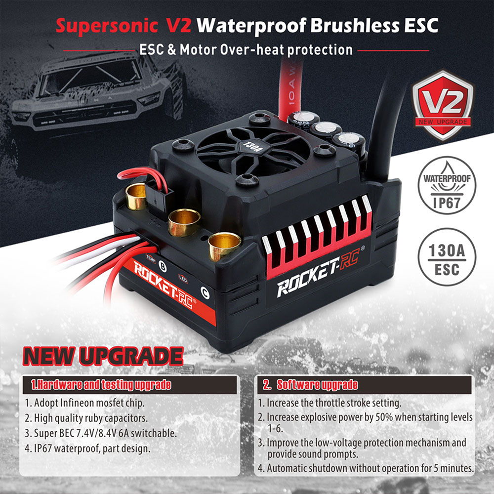 ROCKET-RC 130A ESC 6V/5A BEC 新品未使用 うのにもお得な情報満載！ 6V/5A Sensored ESC Brushless 130A