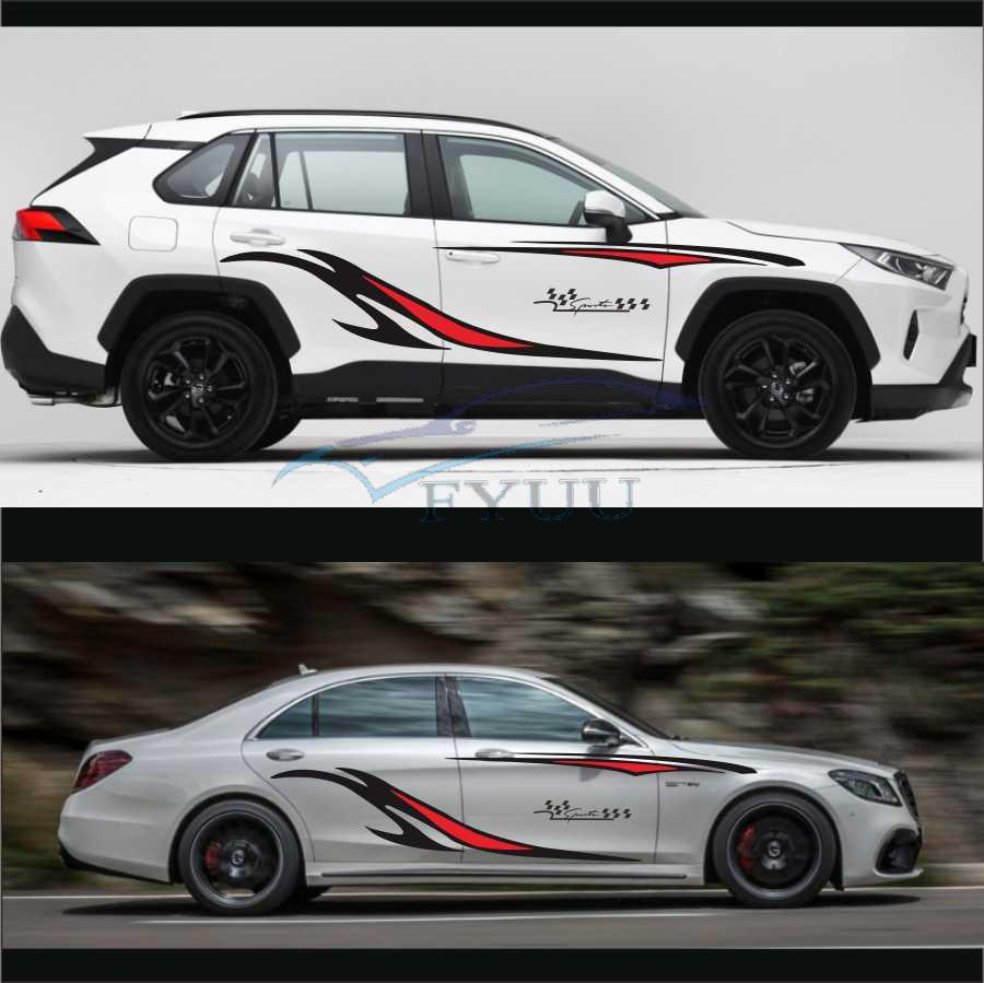 Car Truck Side Skirt Door Racing Graphic Vinyl Sticker Decal Stripes Black/Red e
