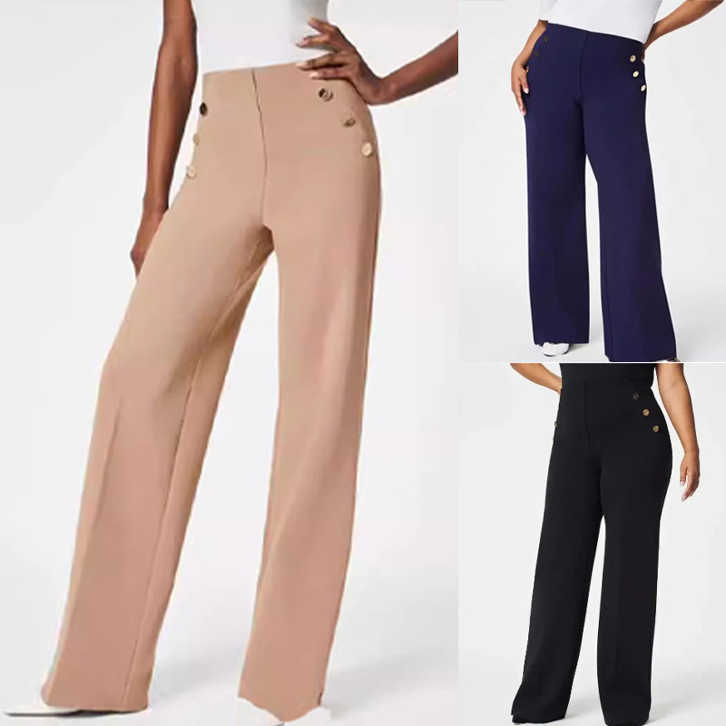 【Anyone more】Rec Washing Button Wide Pants Button Stretch Wide Leg Pants High Waist Womens Work