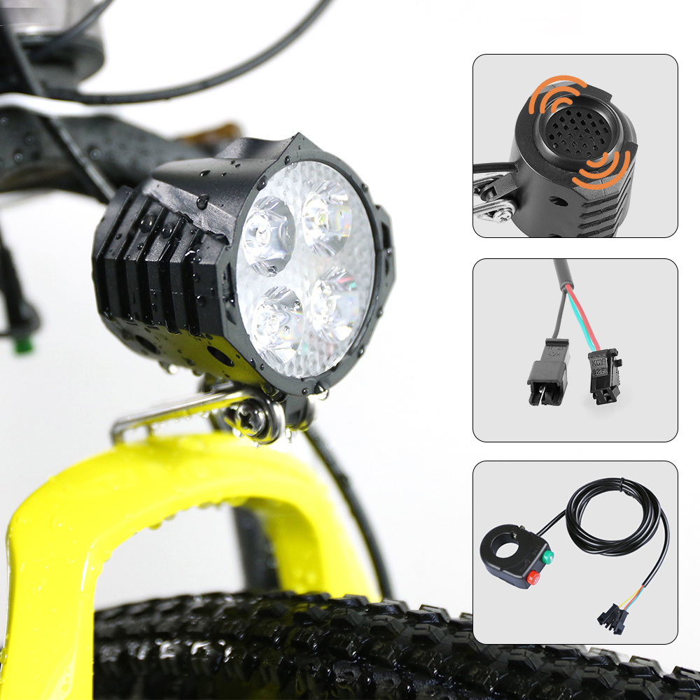 Bicycle Headlight 12W Front Wheel Light 12V 60V LED Waterproof Lamp With Horn