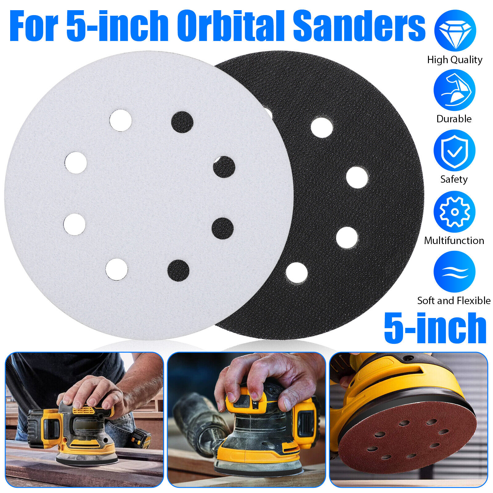 2 Pcs 5 Inch 8 Hole Replaceent Sander Backing Pad Sander Hook And Loop...