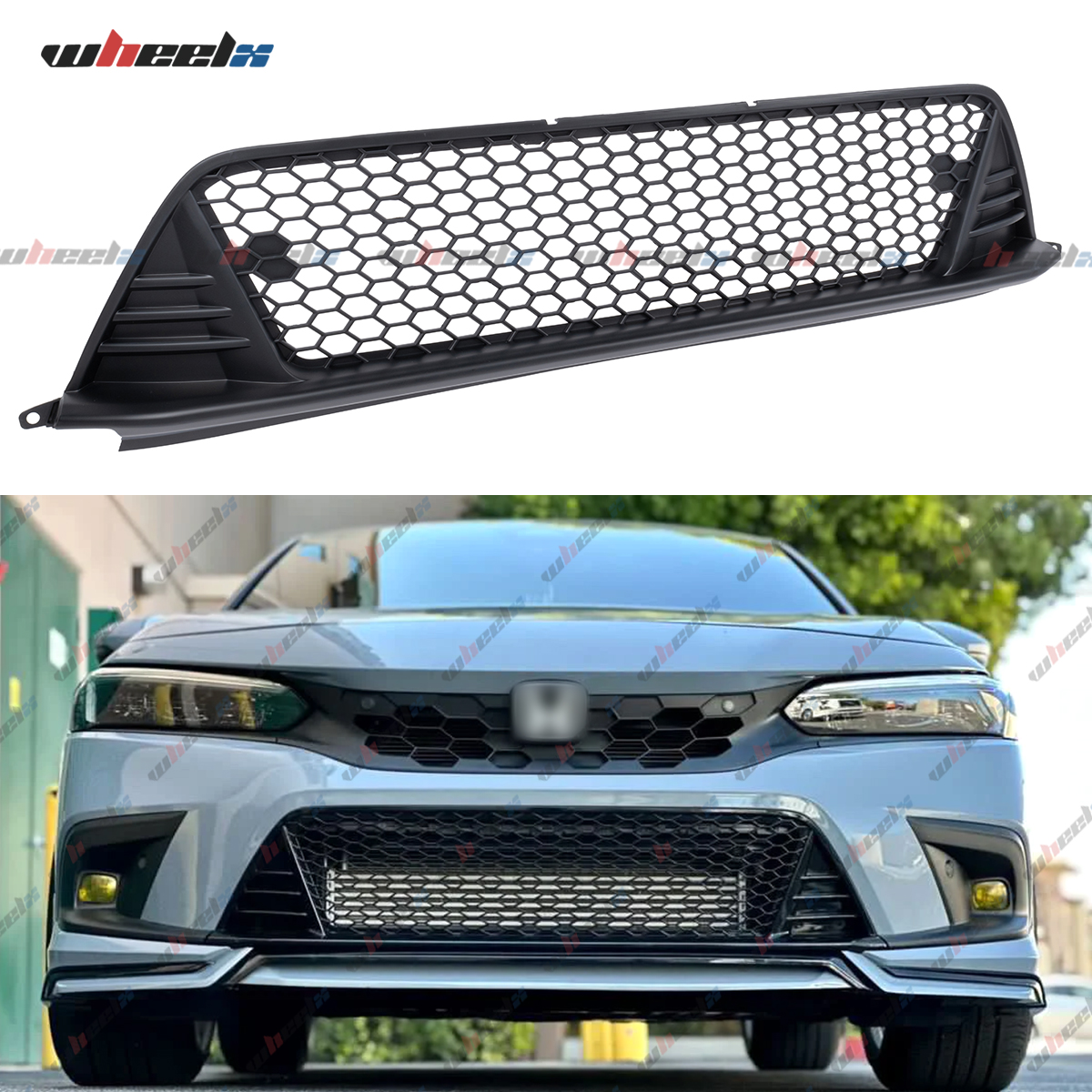Cuztomtuning Gloss Black Mesh Front Grille For 2022-2024 Honda Civic 4-Door Sedan – FL5 Type-R Style