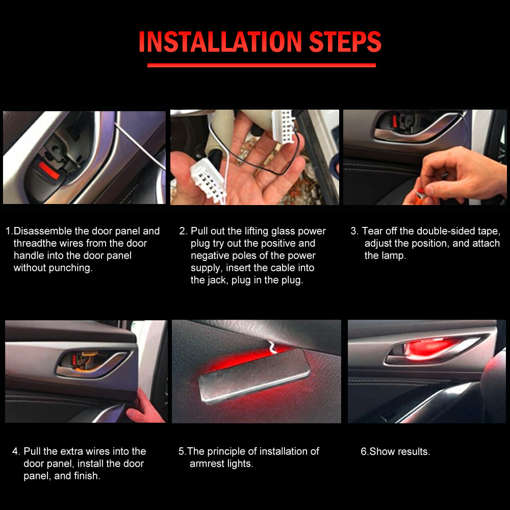 LED 4in1 Car Interior Handle Door Decoration Light Atmosphere Ambient Lamp Red