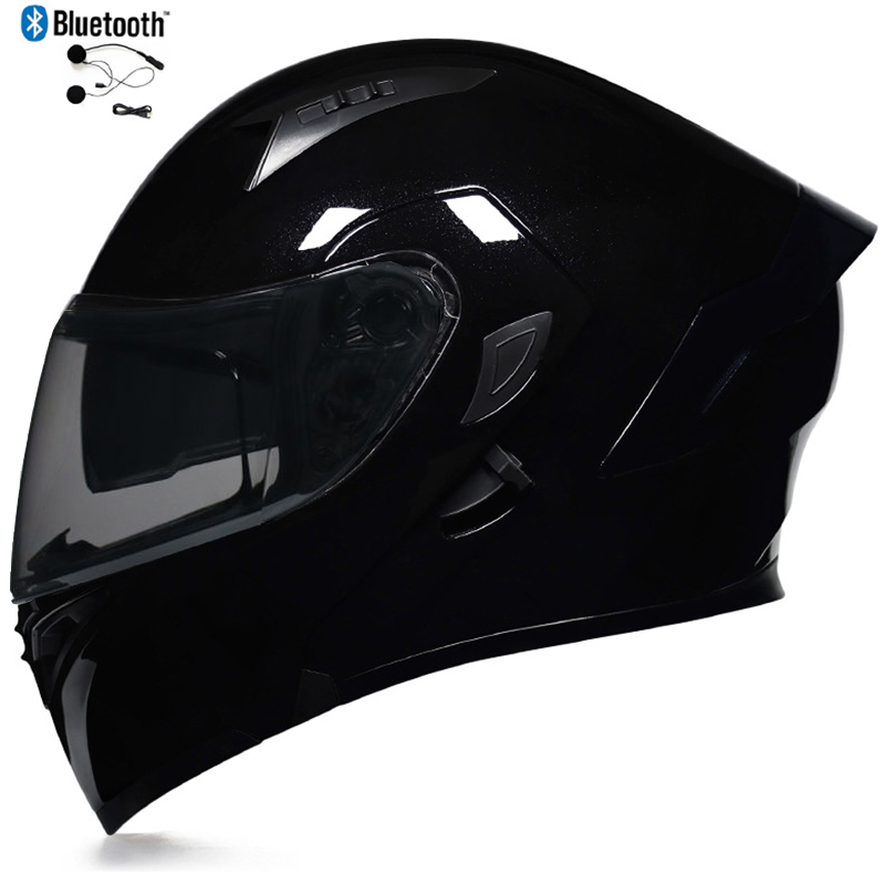 OUMURS DOT Modular Flip-Up Bluetooth Motorcycle Helmet – Dual Visor Full Face Matte Black