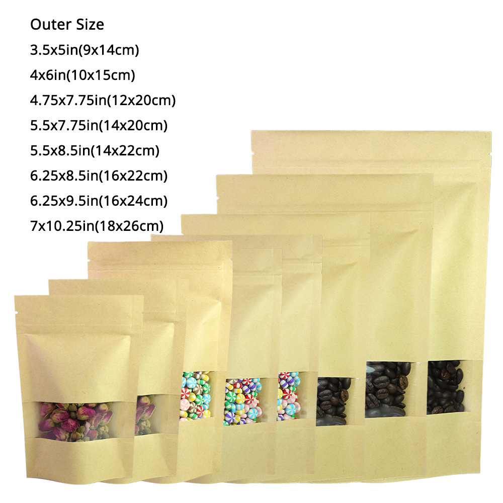 Multi-Size Beige Kraft Paper Stand up Zip Lock Bag w/ Clear Front Window M30 | eBay