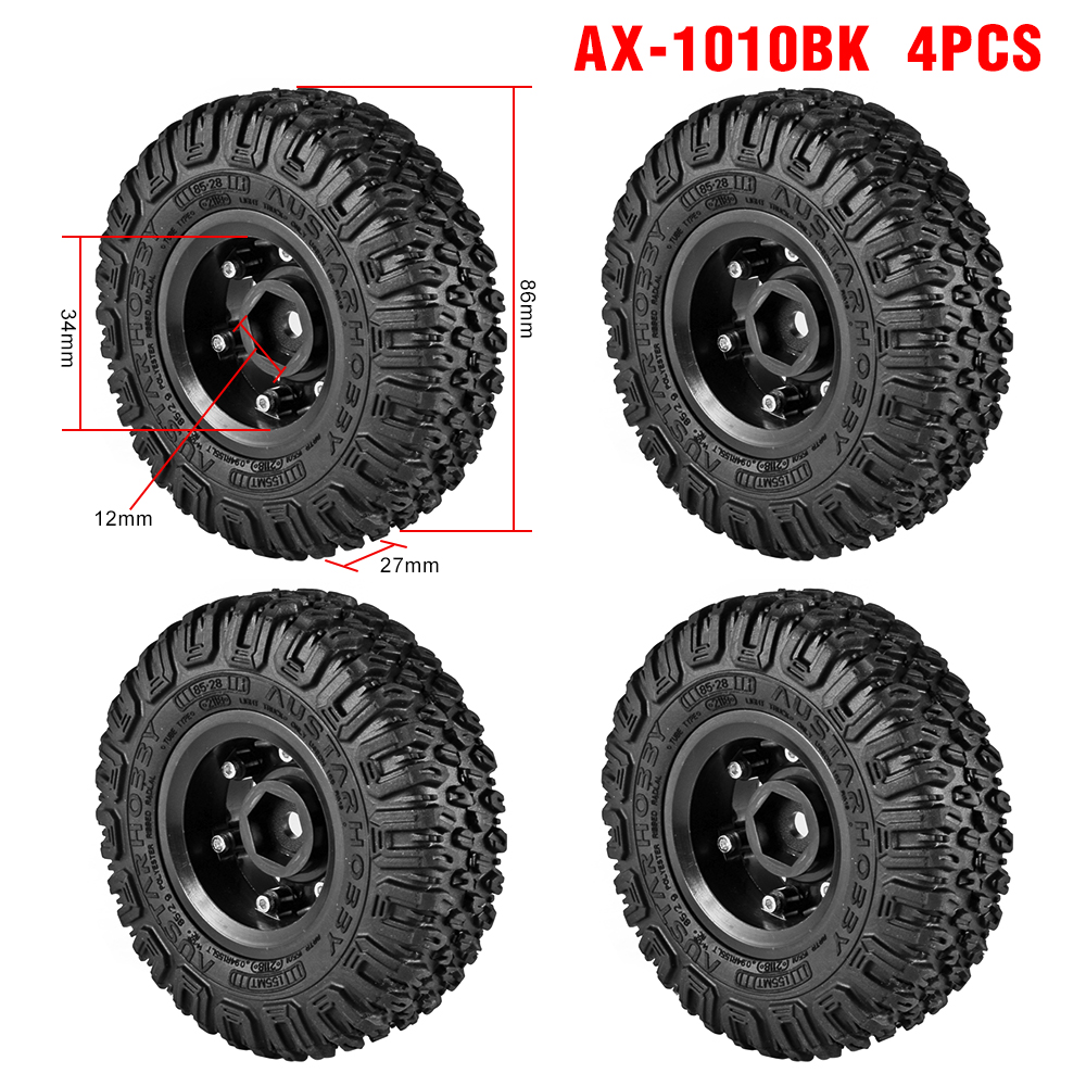 AUSTARHOBBY RC Tires 1.55inch Wheel Rim Rubber Tyre for 1/10 RC