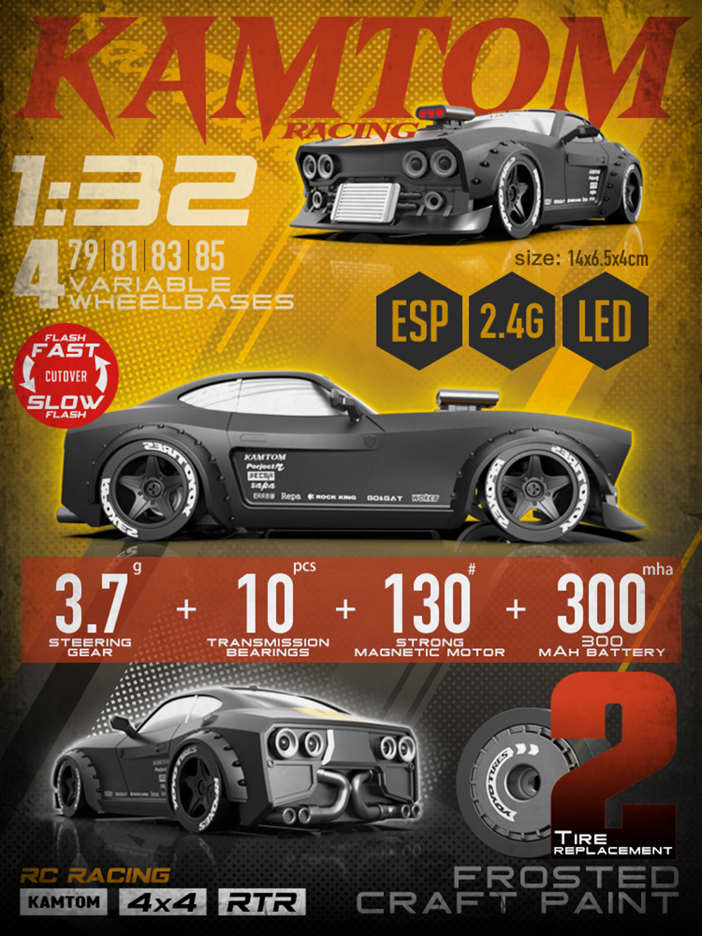 Kamtom 1 :32 Scale RC Drift Car 4WD High Speed Racing Car